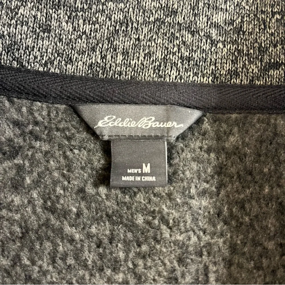 -Eddie Bauer Radiator Fleece Grey Pullover Sweater W/ Grey Trim Warm Mens Medium